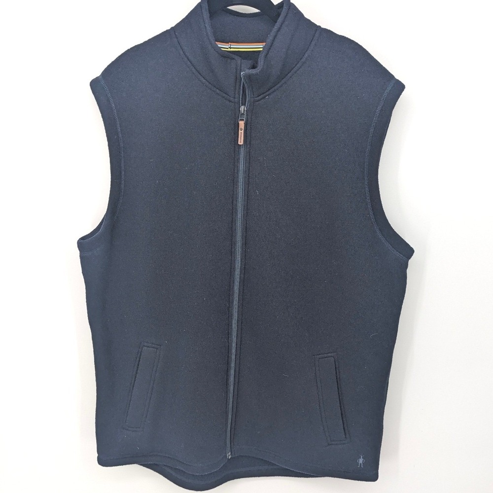 Smartwool Hudson Trail Fleece Vest Mens XL Navy Blue Merino Wool Blend Full Zip